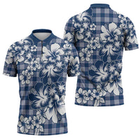 Hibiscus Pakala Cobalt Blue Royal Zipper Polo Shirt Tropical Floral Stylized - Polynesian Pride
