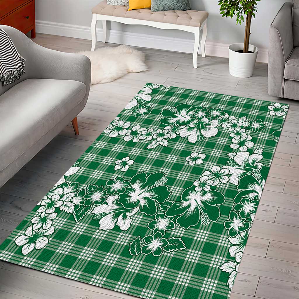 Hibiscus Pakala Emerald Green Area Rug Tropical Floral Stylized - Polynesian Pride