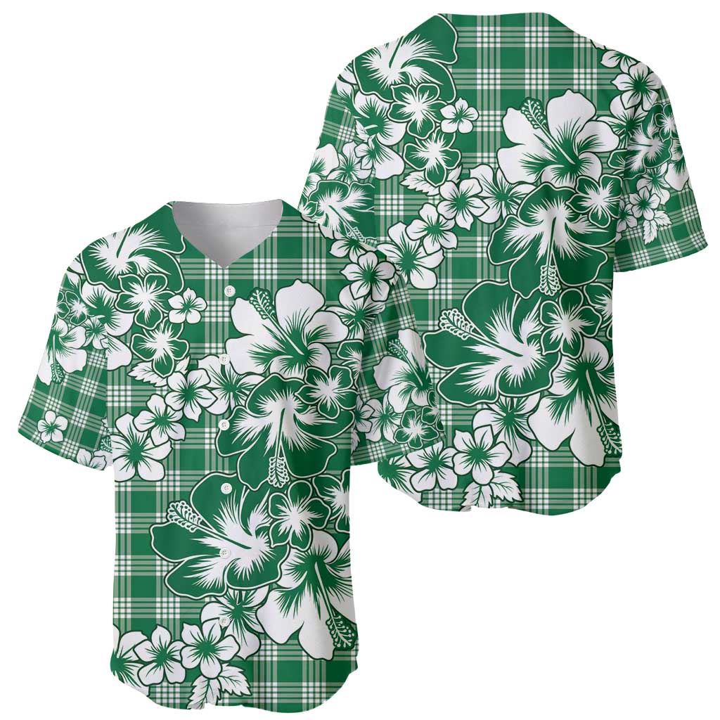 Hibiscus Pakala Emerald Green Baseball Jersey Tropical Floral Stylized - Polynesian Pride