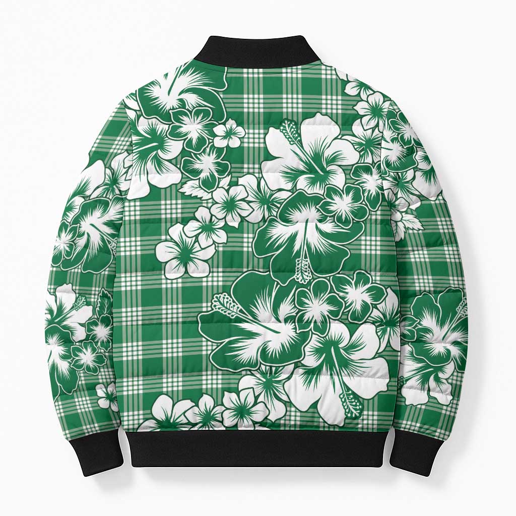 Hibiscus Pakala Emerald Green Bomber Puffer Jacket Tropical Floral Stylized - Polynesian Pride