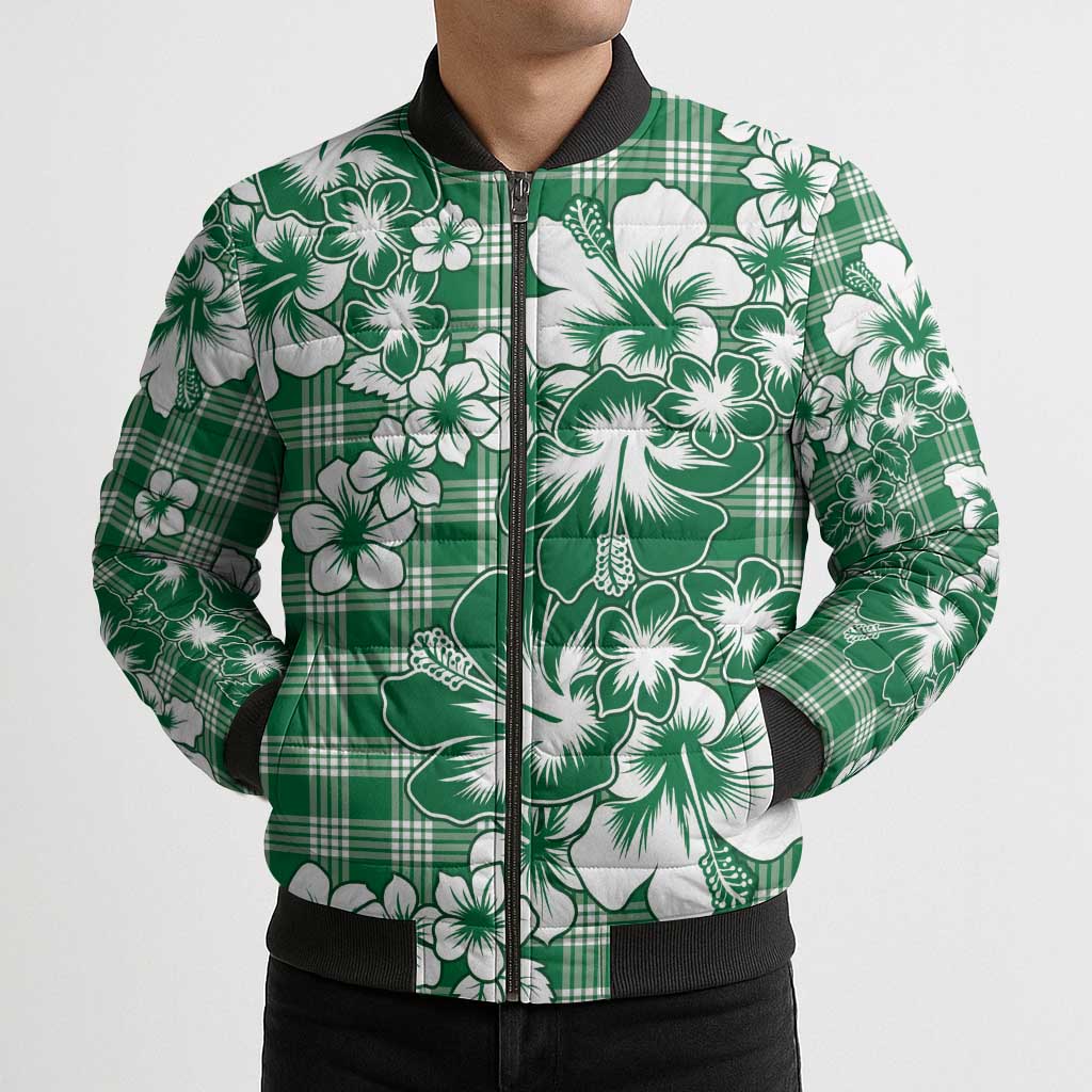 Hibiscus Pakala Emerald Green Bomber Puffer Jacket Tropical Floral Stylized - Polynesian Pride