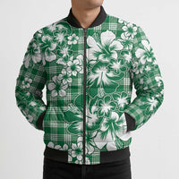 Hibiscus Pakala Emerald Green Bomber Puffer Jacket Tropical Floral Stylized - Polynesian Pride