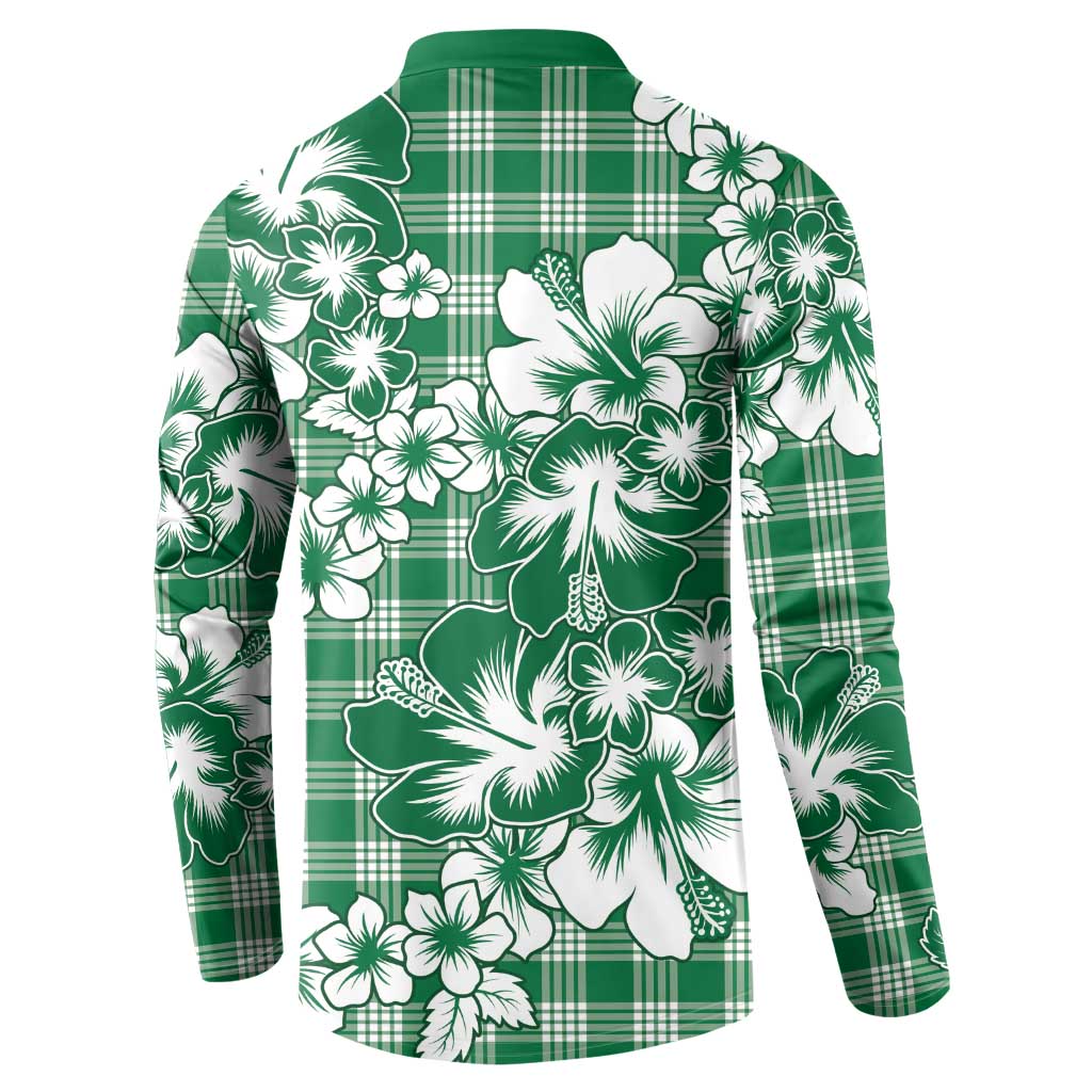 Hibiscus Pakala Emerald Green Button Sweatshirt Tropical Floral Stylized - Polynesian Pride