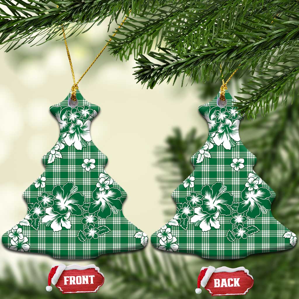 Hibiscus Pakala Emerald Green Ceramic Ornament Tropical Floral Stylized - Polynesian Pride