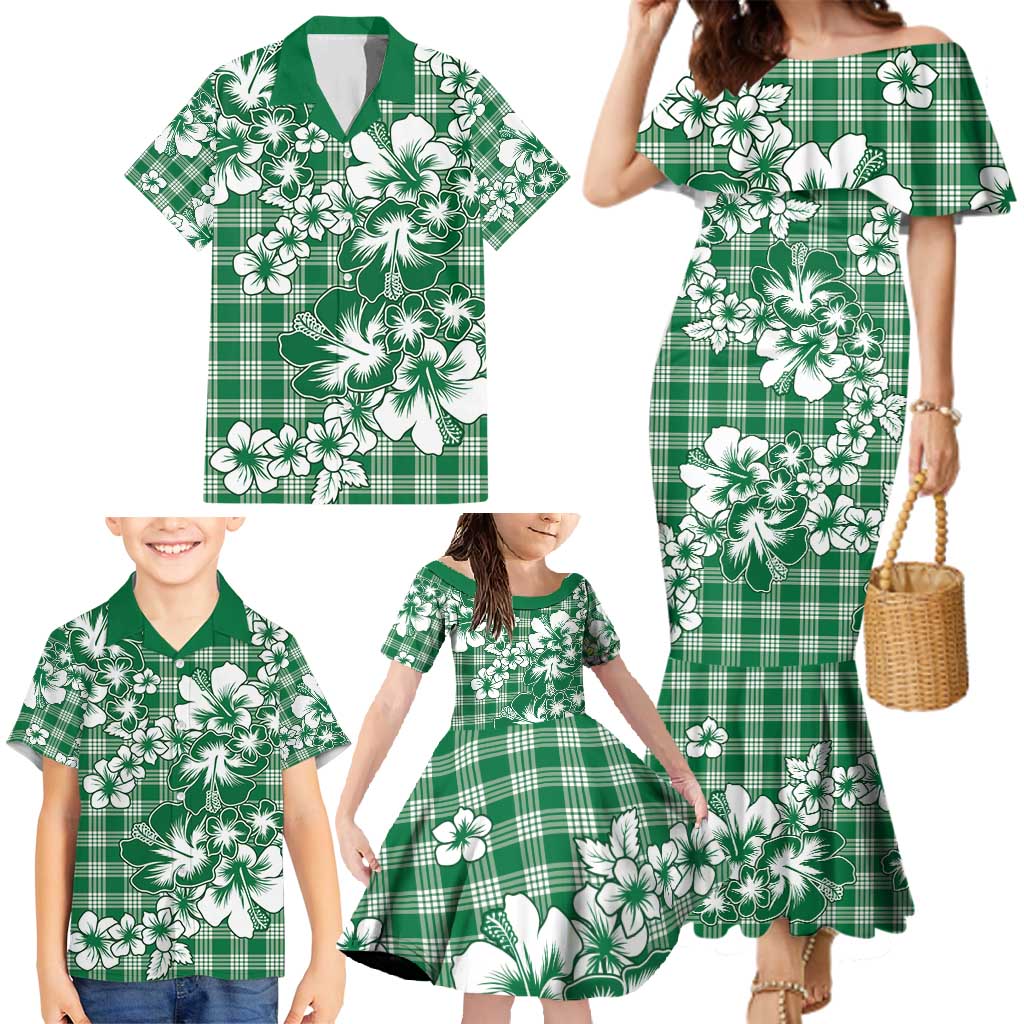 Hibiscus Pakala Emerald Green Family Matching Mermaid Dress and Hawaiian Shirt Tropical Floral Stylized - Polynesian Pride