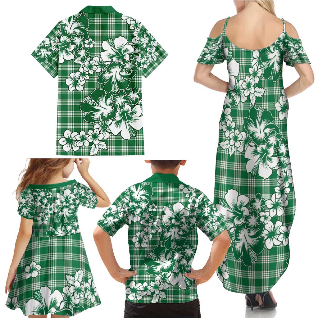 Hibiscus Pakala Emerald Green Family Matching Summer Maxi Dress and Hawaiian Shirt Tropical Floral Stylized - Polynesian Pride