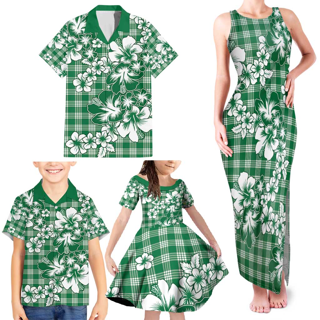 Hibiscus Pakala Emerald Green Family Matching Tank Maxi Dress and Hawaiian Shirt Tropical Floral Stylized - Polynesian Pride
