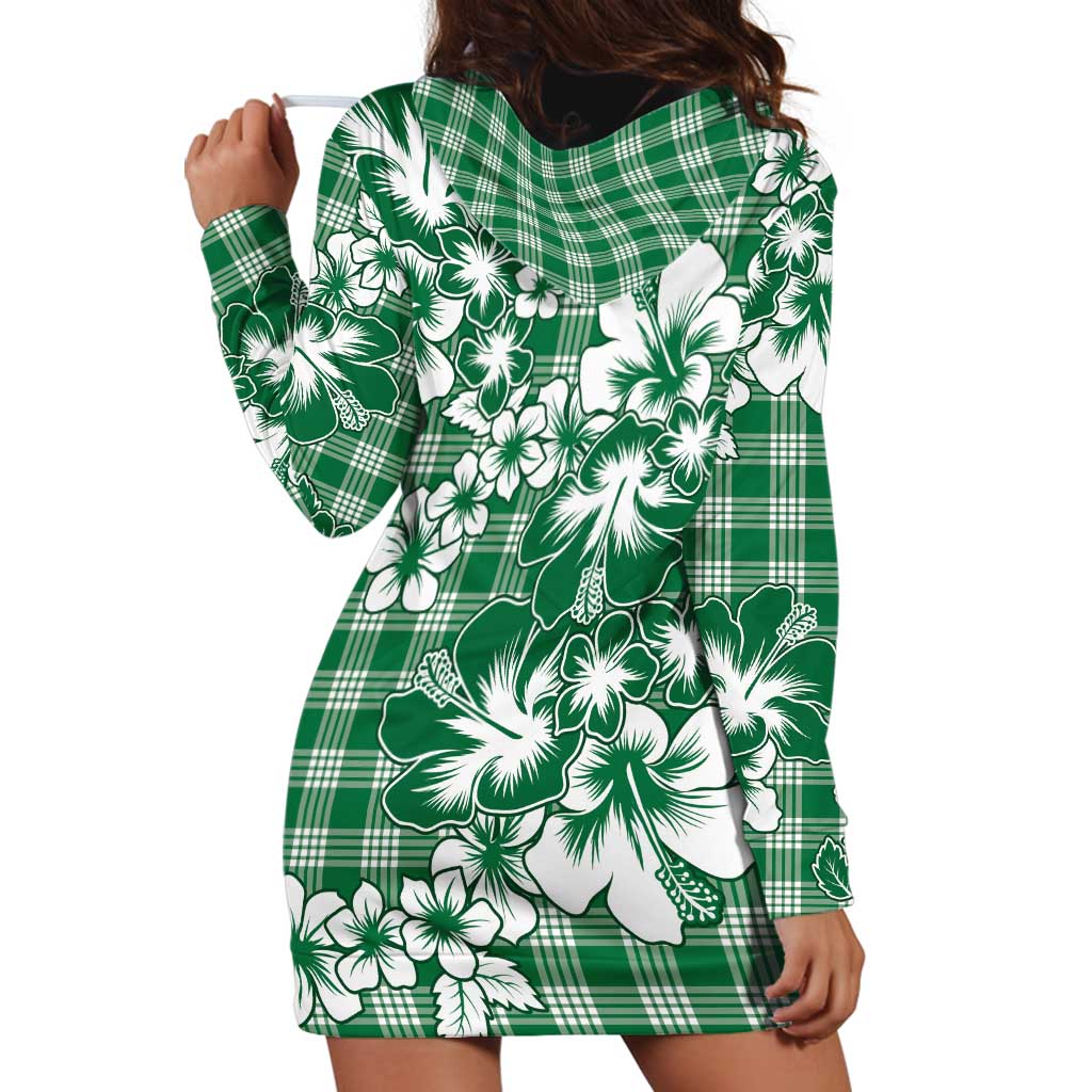 Hibiscus Pakala Emerald Green Hoodie Dress Tropical Floral Stylized - Polynesian Pride
