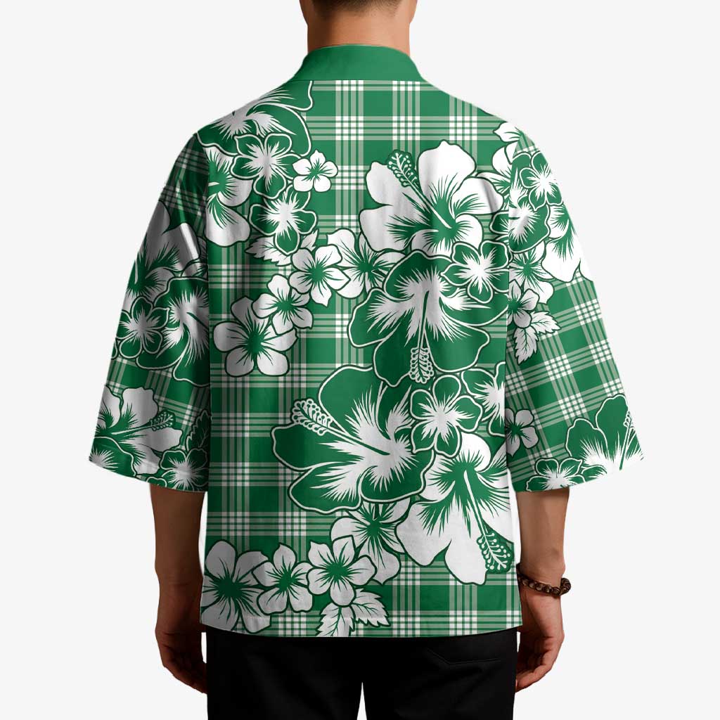 Hibiscus Pakala Emerald Green Kimono Tropical Floral Stylized - Polynesian Pride