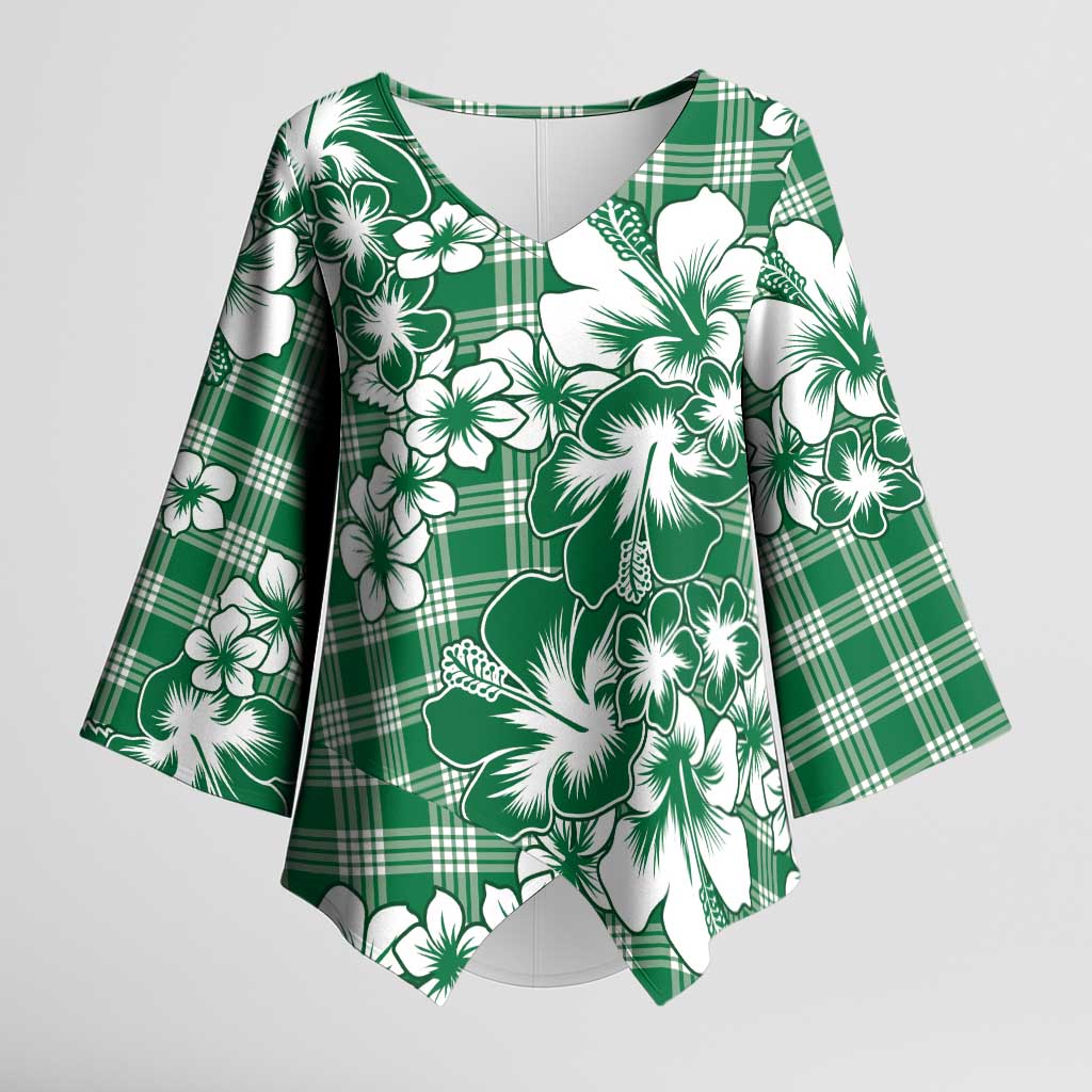 Hibiscus Pakala Emerald Green Kimono Sleeve Blouse Tropical Floral Stylized - Polynesian Pride