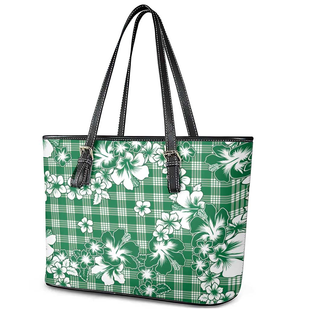 Hibiscus Pakala Emerald Green Leather Tote Bag Tropical Floral Stylized - Polynesian Pride