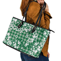 Hibiscus Pakala Emerald Green Leather Tote Bag Tropical Floral Stylized - Polynesian Pride