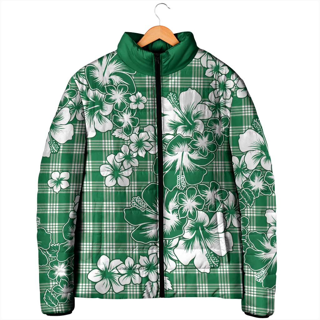 Hibiscus Pakala Emerald Green Padded Jacket Tropical Floral Stylized - Polynesian Pride