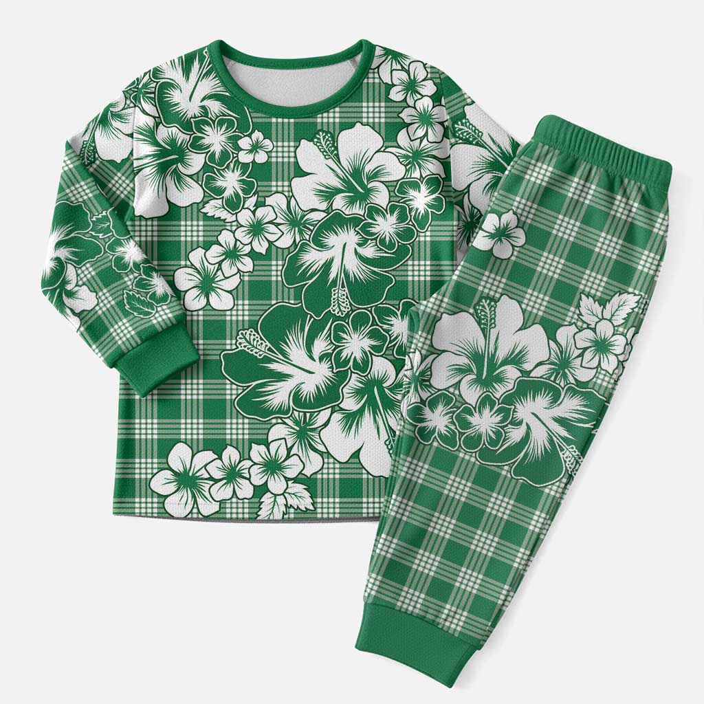 Hibiscus Pakala Emerald Green Christmas Pajama Set Tropical Floral Stylized - Polynesian Pride