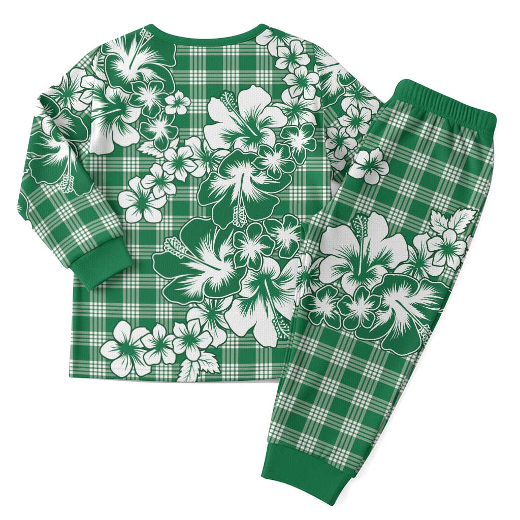 Hibiscus Pakala Emerald Green Christmas Pajama Set Tropical Floral Stylized - Polynesian Pride