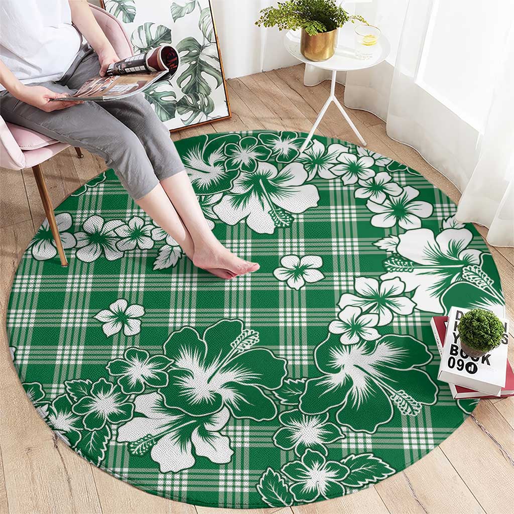 Hibiscus Pakala Emerald Green Round Carpet Tropical Floral Stylized - Polynesian Pride