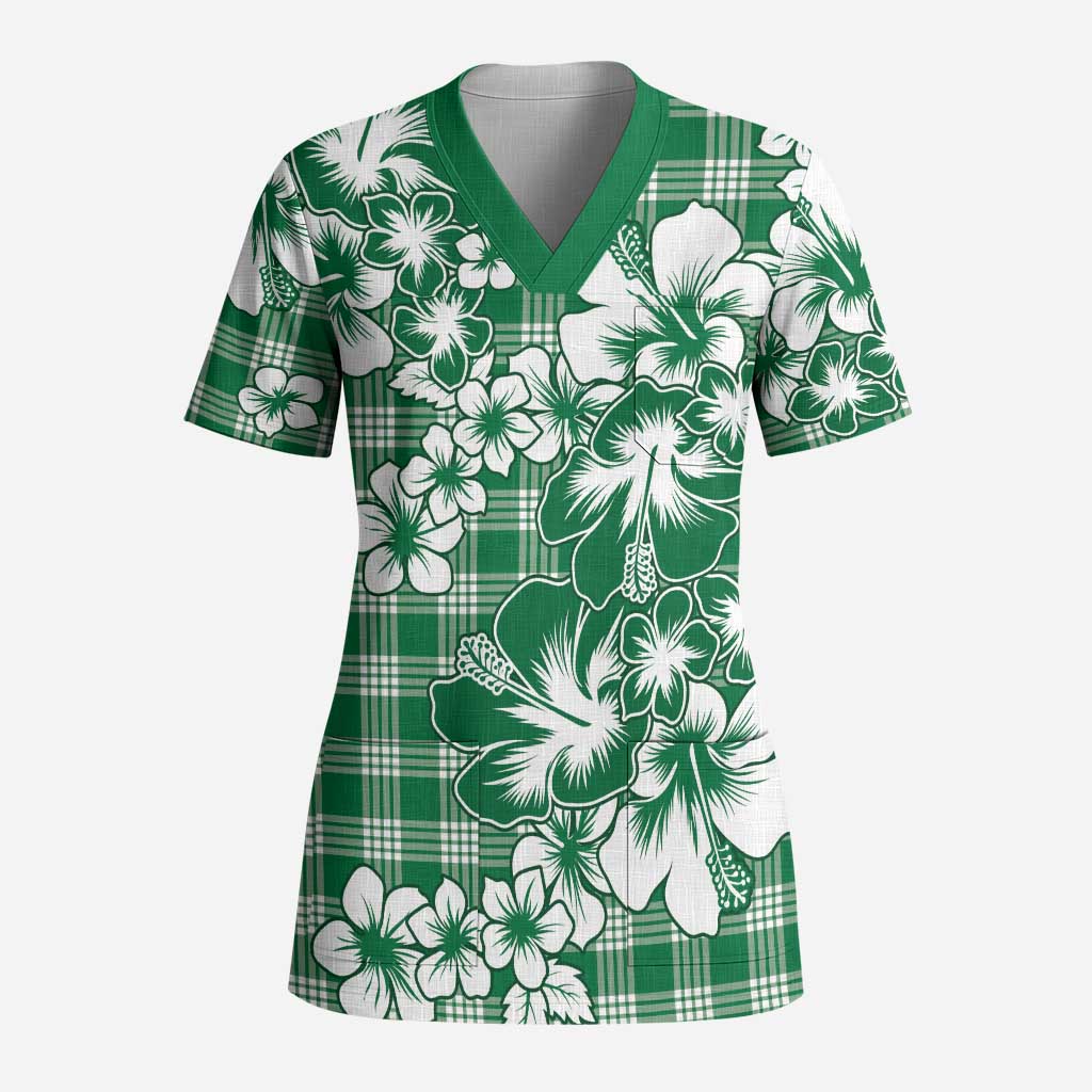 Hibiscus Pakala Emerald Green Scrub Top Tropical Floral Stylized - Polynesian Pride