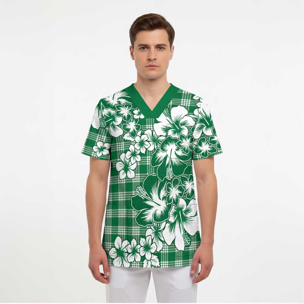 Hibiscus Pakala Emerald Green Scrub Top Tropical Floral Stylized - Polynesian Pride
