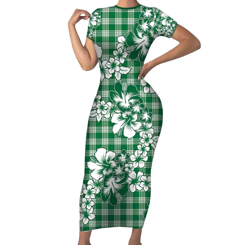 Hibiscus Pakala Emerald Green Short Sleeve Bodycon Dress Tropical Floral Stylized - Polynesian Pride