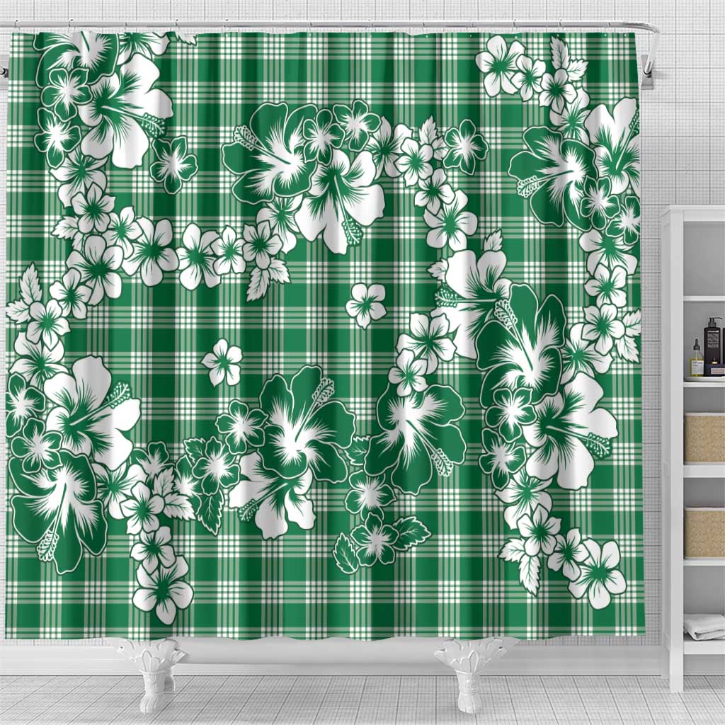 Hibiscus Pakala Emerald Green Shower Curtain Tropical Floral Stylized - Polynesian Pride