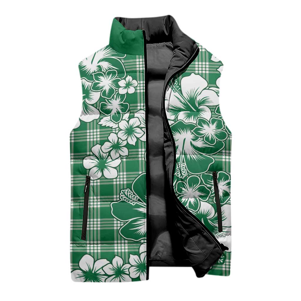 Hibiscus Pakala Emerald Green Sleeveless Puffer Jacket Tropical Floral Stylized - Polynesian Pride