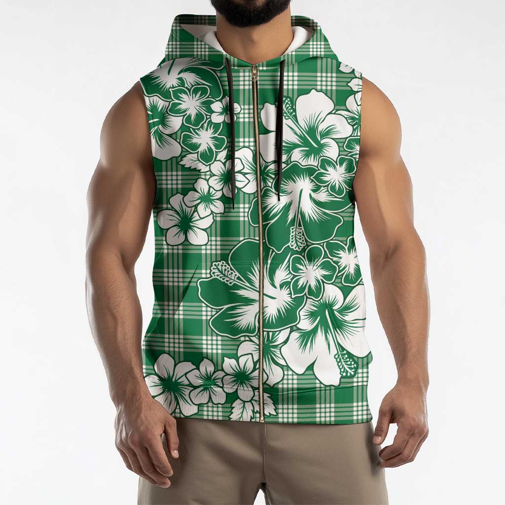 Hibiscus Pakala Emerald Green Sleeveless Zip Hoodie Tropical Floral Stylized - Polynesian Pride