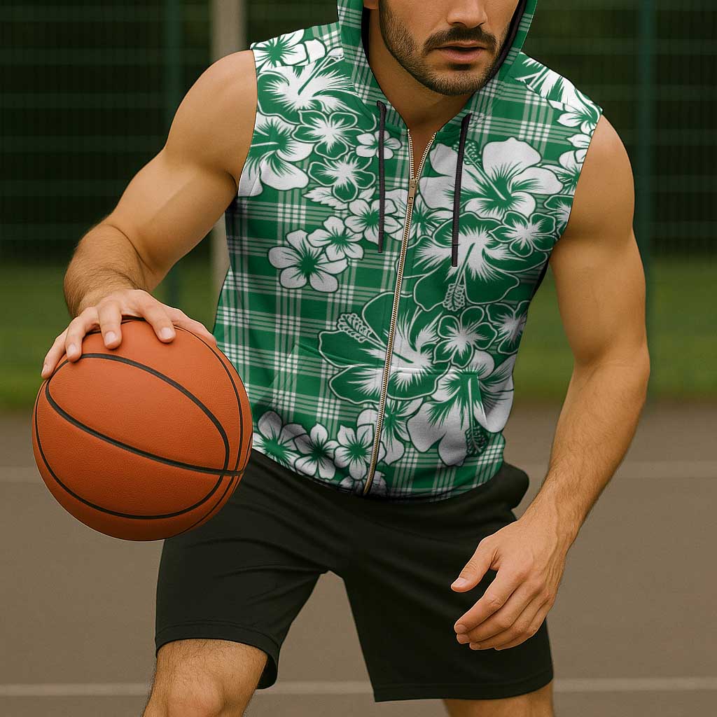 Hibiscus Pakala Emerald Green Sleeveless Zip Hoodie Tropical Floral Stylized - Polynesian Pride