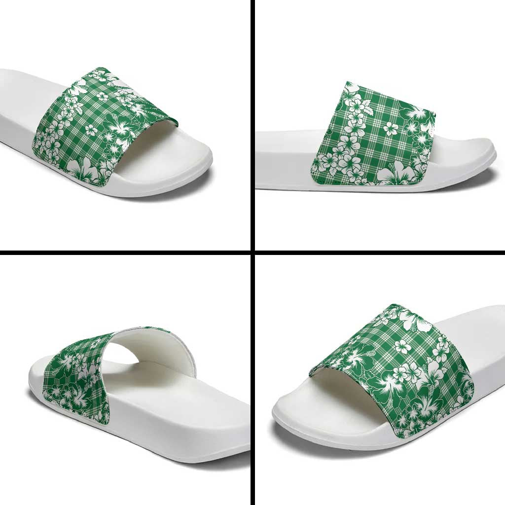 Hibiscus Pakala Emerald Green Slide Sandals Tropical Floral Stylized - Polynesian Pride