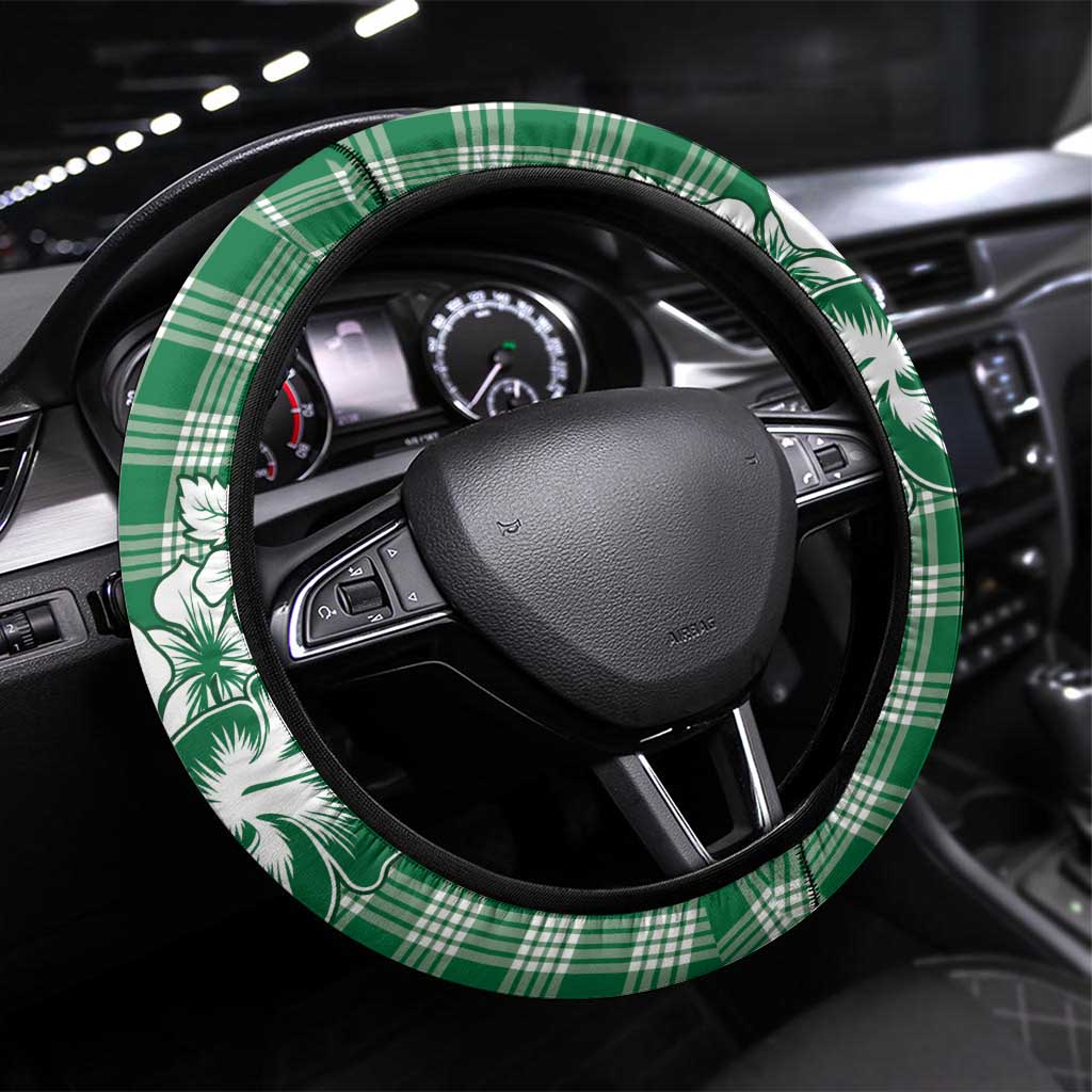 Hibiscus Pakala Emerald Green Steering Wheel Cover Tropical Floral Stylized - Polynesian Pride