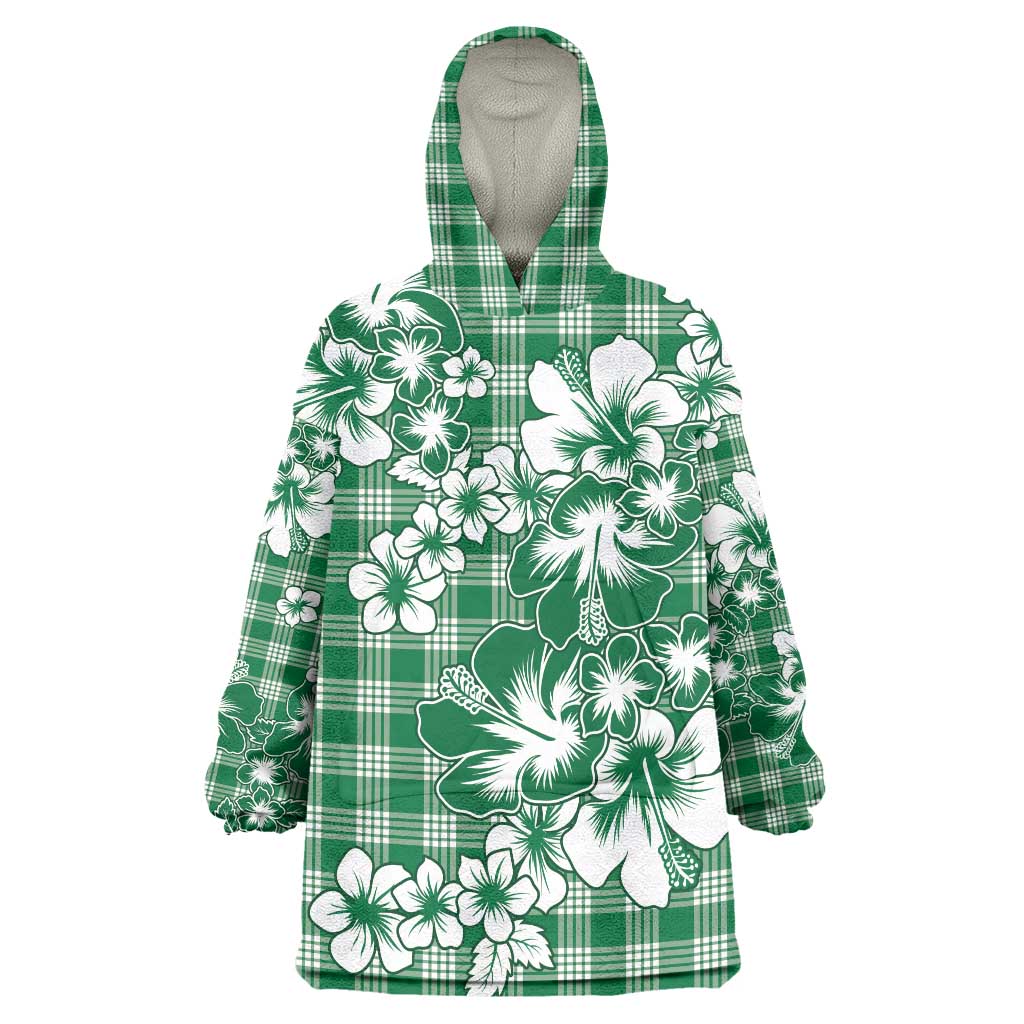 Hibiscus Pakala Emerald Green Wearable Blanket Hoodie Tropical Floral Stylized - Polynesian Pride