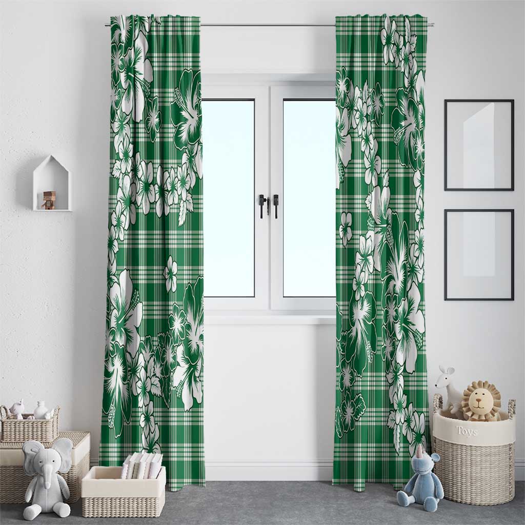Hibiscus Pakala Emerald Green Window Curtain Tropical Floral Stylized - Polynesian Pride