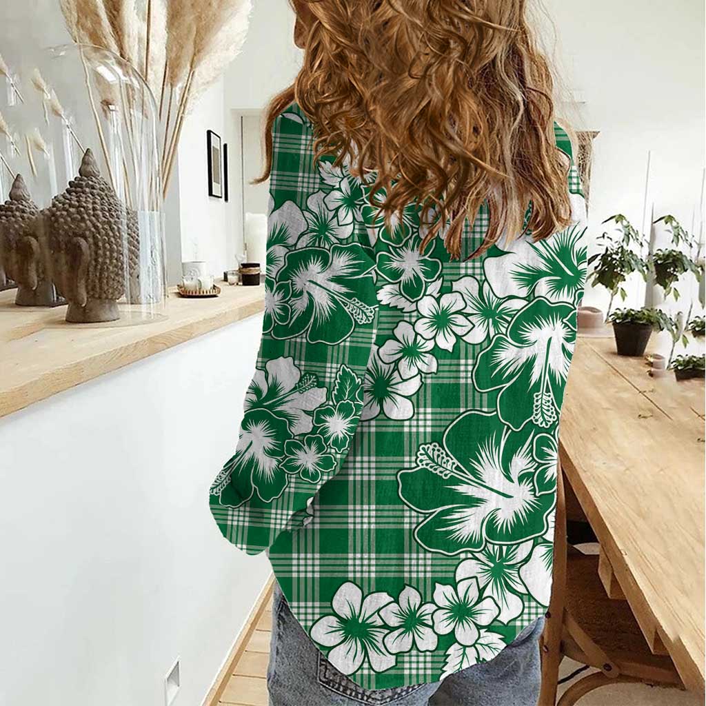 Hibiscus Pakala Emerald Green Women Casual Shirt Tropical Floral Stylized LT01 - Polynesian Pride