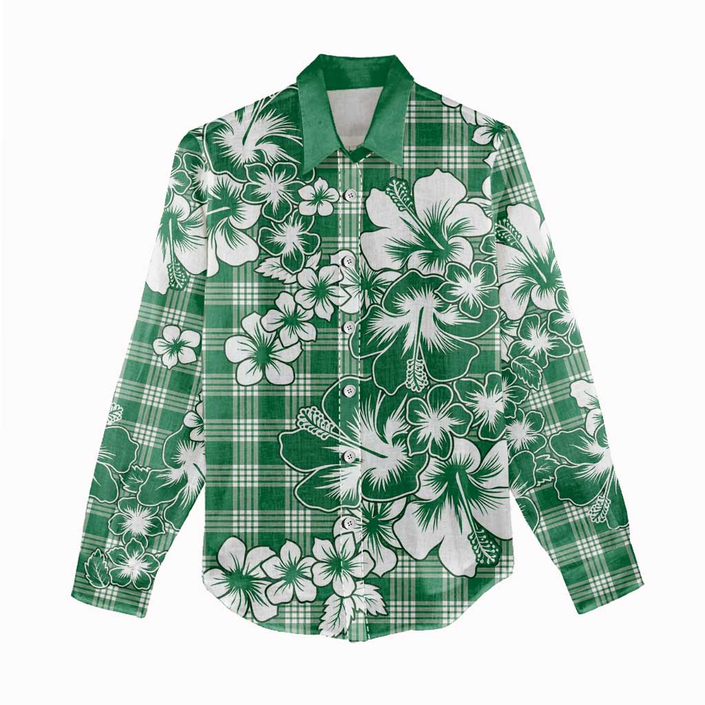 Hibiscus Pakala Emerald Green Women Casual Shirt Tropical Floral Stylized LT01 - Polynesian Pride
