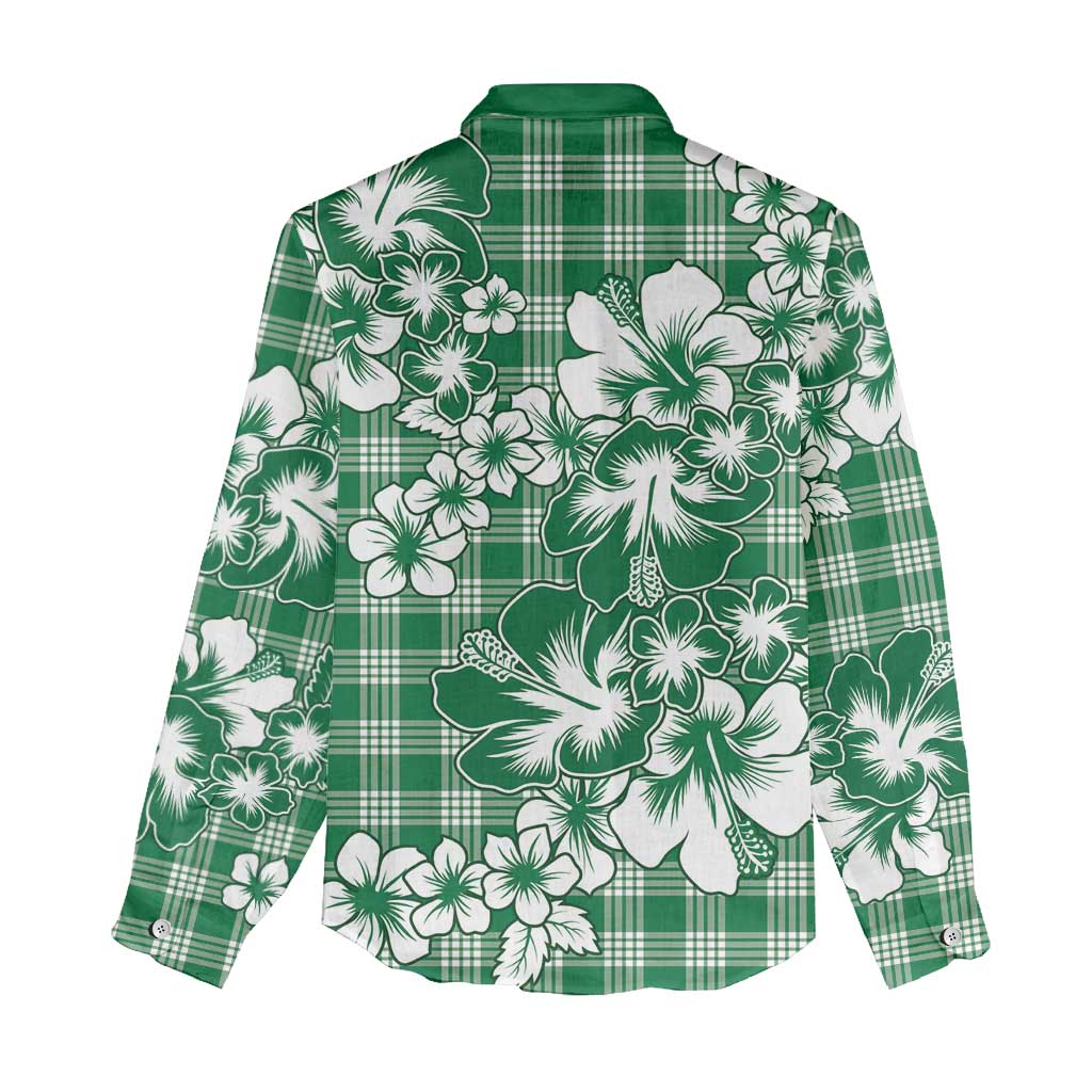 Hibiscus Pakala Emerald Green Women Casual Shirt Tropical Floral Stylized LT01 - Polynesian Pride
