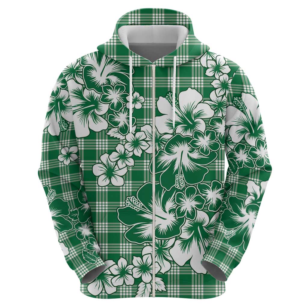 Hibiscus Pakala Emerald Green Zip Hoodie Tropical Floral Stylized - Polynesian Pride