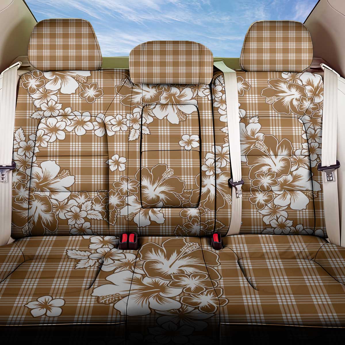 Hibiscus Pakala Bronze Brown Back Car Seat Cover Tropical Floral Stylized - Polynesian Pride