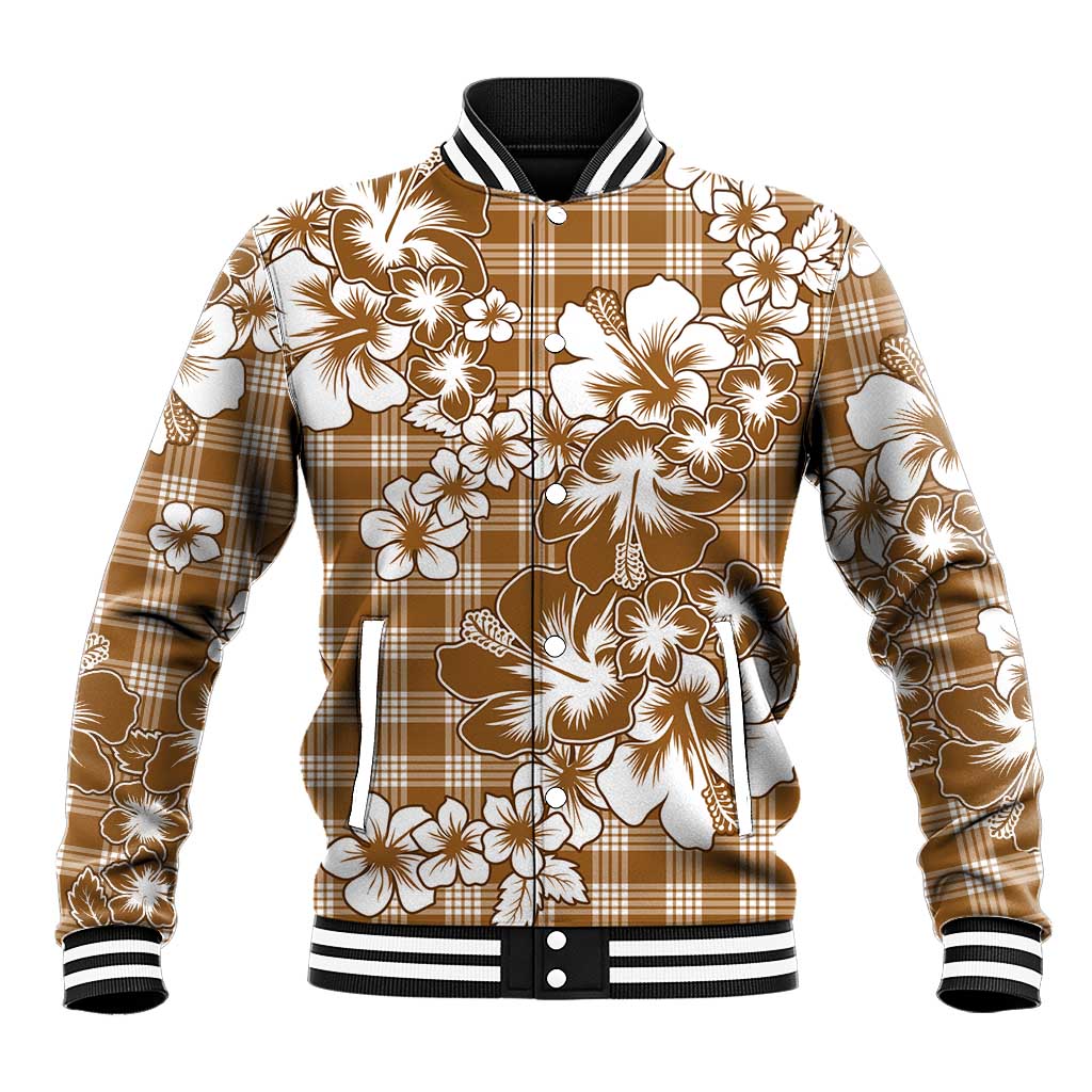Hibiscus Pakala Bronze Brown Baseball Jacket Tropical Floral Stylized - Polynesian Pride