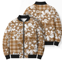 Hibiscus Pakala Bronze Brown Bomber Puffer Jacket Tropical Floral Stylized - Polynesian Pride