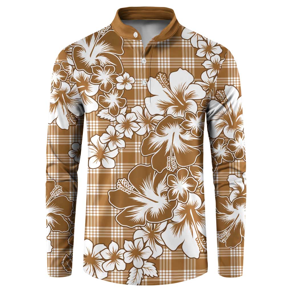 Hibiscus Pakala Bronze Brown Button Sweatshirt Tropical Floral Stylized - Polynesian Pride