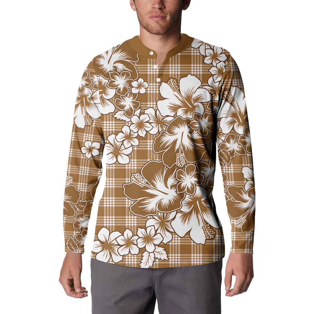Hibiscus Pakala Bronze Brown Button Sweatshirt Tropical Floral Stylized - Polynesian Pride