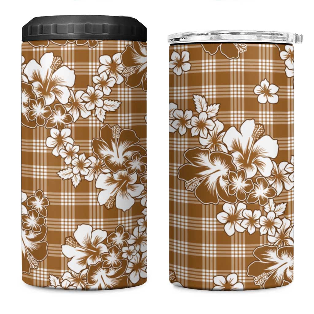 Hibiscus Pakala Bronze Brown 4 in 1 Can Cooler Tumbler Tropical Floral Stylized - Polynesian Pride