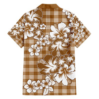 Hibiscus Pakala Bronze Brown Family Matching Off The Shoulder Long Sleeve Dress and Hawaiian Shirt Tropical Floral Stylized - Polynesian Pride