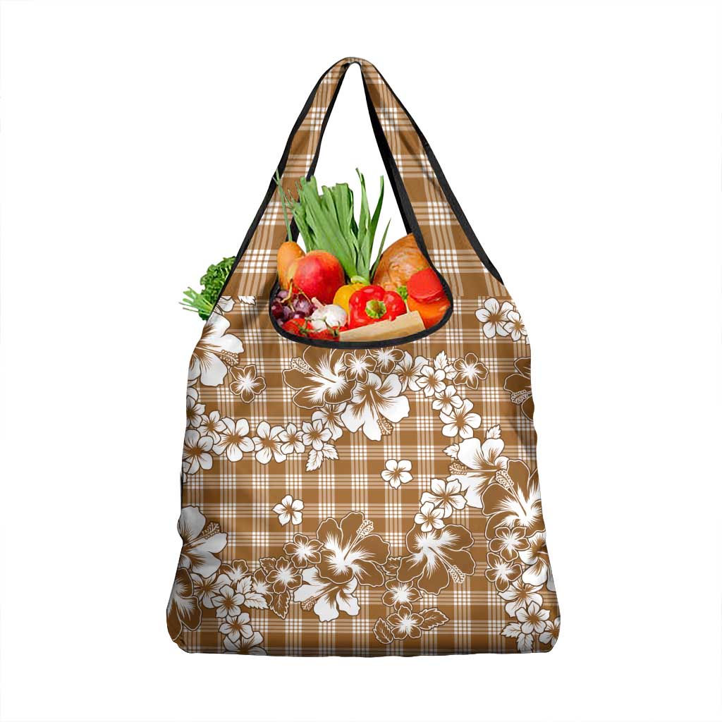 Hibiscus Pakala Bronze Brown Grocery Bag Tropical Floral Stylized - Polynesian Pride