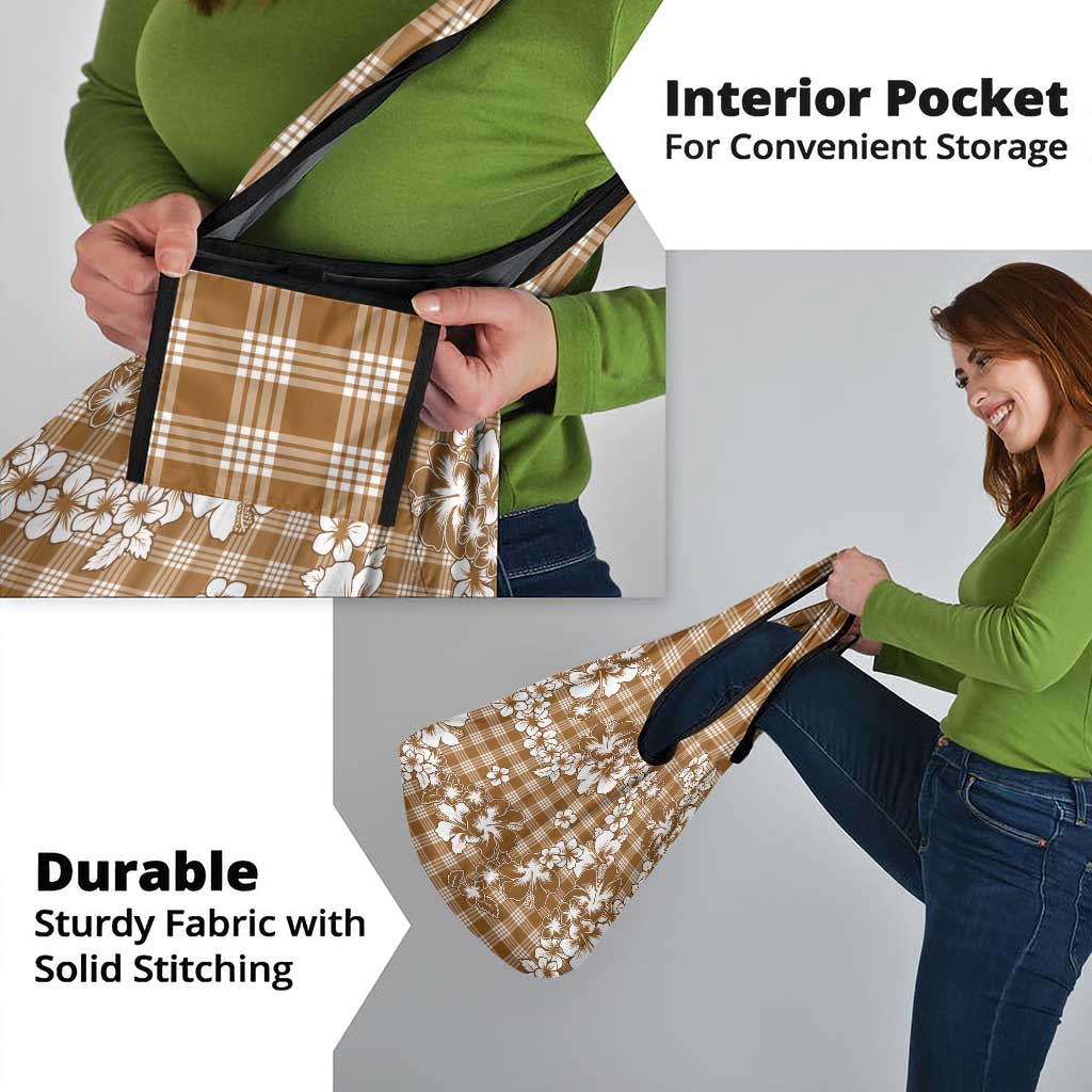 Hibiscus Pakala Bronze Brown Grocery Bag Tropical Floral Stylized - Polynesian Pride