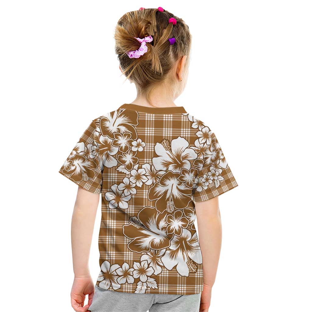 Hibiscus Pakala Bronze Brown Kid T Shirt Tropical Floral Stylized - Polynesian Pride