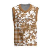 Hibiscus Pakala Bronze Brown Christmas Knitted V-Neck Vest Tropical Floral Stylized - Polynesian Pride