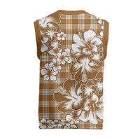 Hibiscus Pakala Bronze Brown Christmas Knitted V-Neck Vest Tropical Floral Stylized - Polynesian Pride