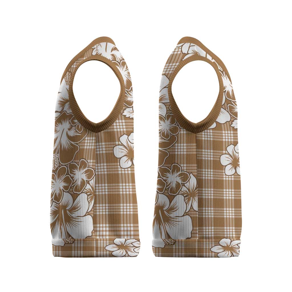 Hibiscus Pakala Bronze Brown Christmas Knitted V-Neck Vest Tropical Floral Stylized - Polynesian Pride