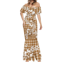 Hibiscus Pakala Bronze Brown Mermaid Dress Tropical Floral Stylized - Polynesian Pride