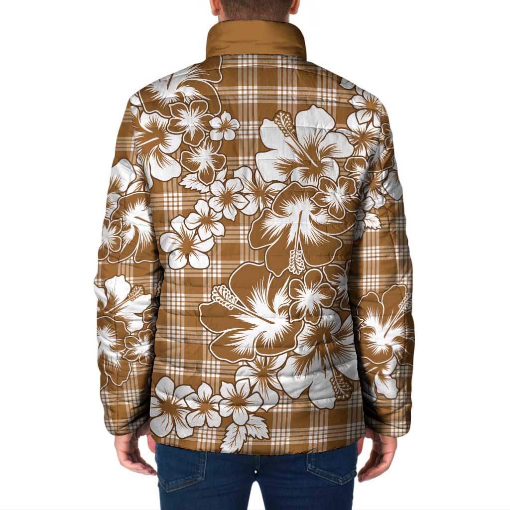 Hibiscus Pakala Bronze Brown Padded Jacket Tropical Floral Stylized - Polynesian Pride